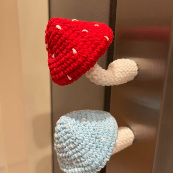 Set of 2 Handmade Crochet Mushroom Fridge Magnet - Picture 3 of 4